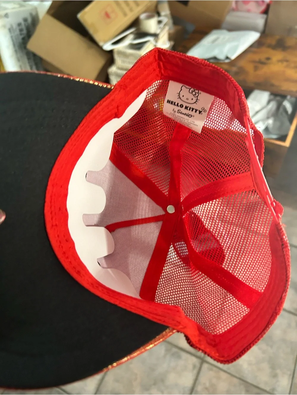 Hello Kitty Sparkling Red Mesh Cap with Black Bow